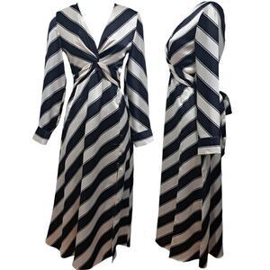 H&M Twist Detail V-Neck Satin Dress Size XS Cream/ Black